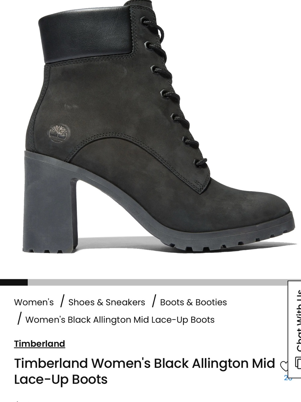 BLACK TIMBERLAND LACE UP HEELED BOOTS
